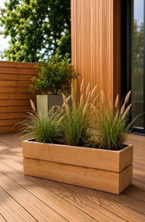 Donica drewniana termososna prostokątna 61x18x20 cm na taras parapet balkon