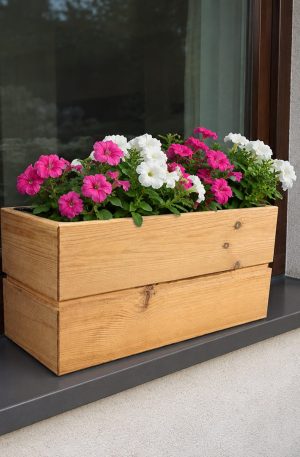 Donica drewniana termososna prostokątna 41x18x20 cm na taras parapet balkon